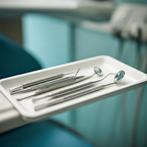 A close-up shot of professional dental tools resting on a clean white tray.